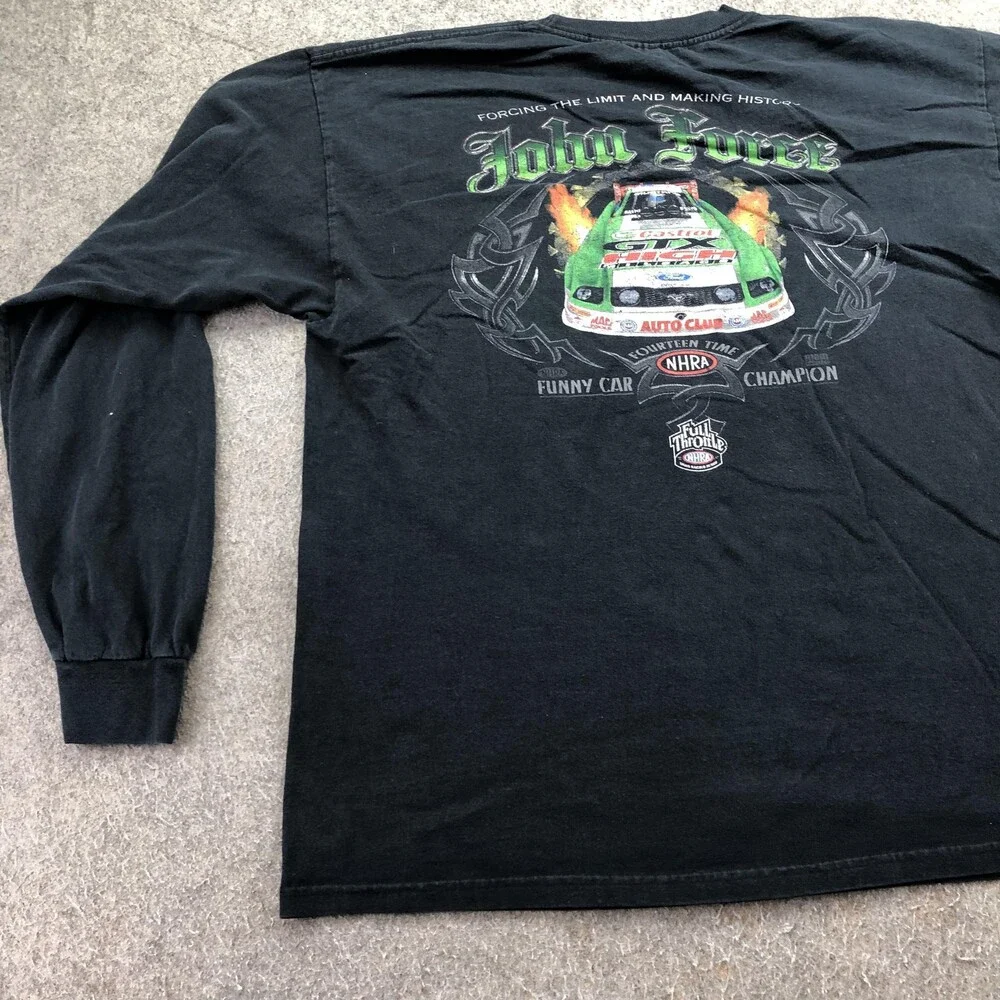 John Force Shirt Mens XL Black Racing Long Sleeve Gildan NHRA Funny Car Graphic